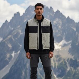 Abercrombie Fitch Men’s XL Reversible Vest Blue Beige Fleece Zipper Pockets Y2K